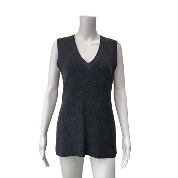 Akris Charcoal Gray Knit Wool Sweater Side Slit V-Neck Vest size 6 - Picture 1 of 7